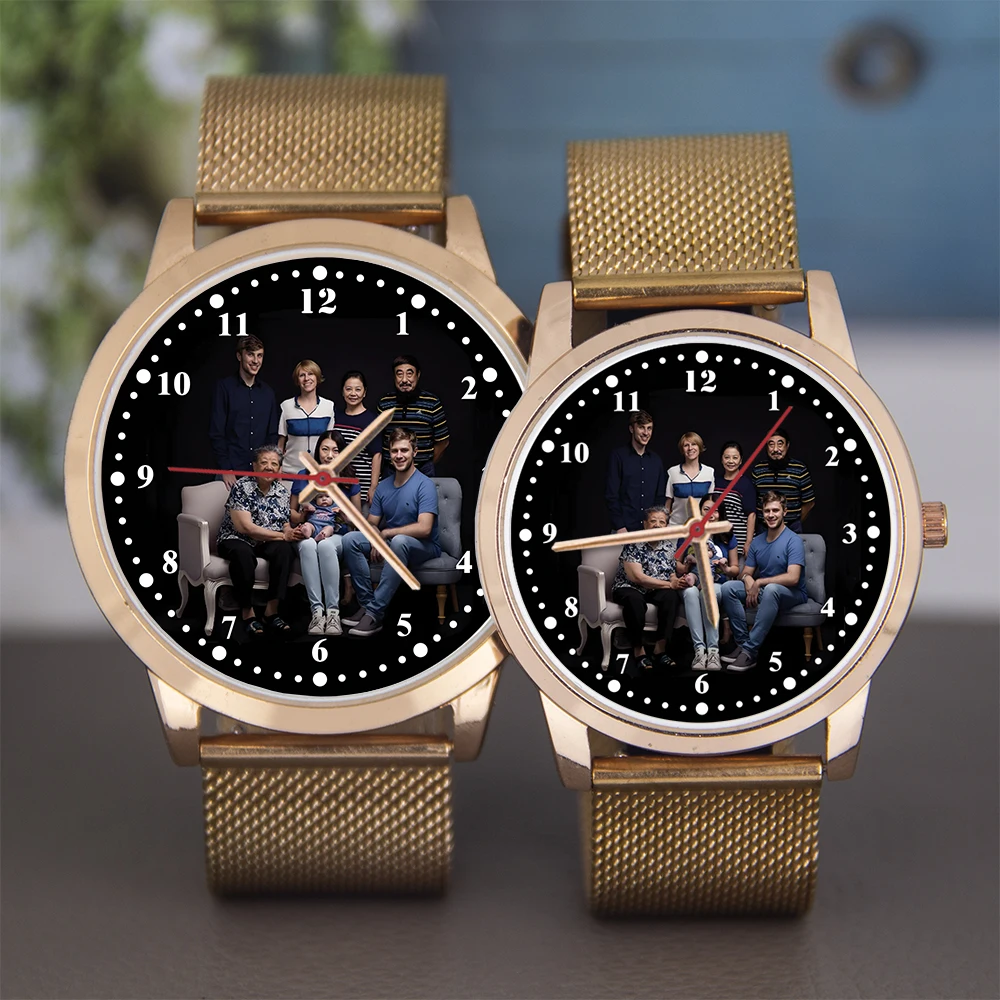 هدية رائعة 45/38 مللي متر ساعة يطبع شعار الصورة أسود فضي روزجولد حركة الكوارتز سبيكة حالة الصلب سيليكون حزام من الجلد