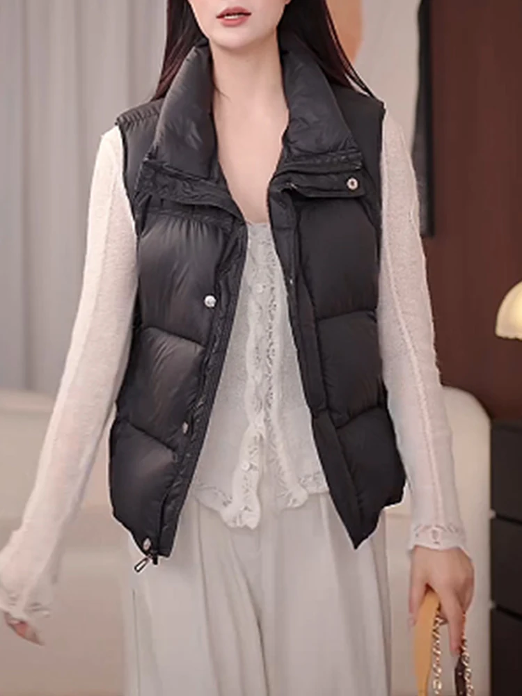 

ort PU Leather down Cotton Vest Women's Outerwear Loose Small Size oulder Bared Jaet Korean Sle Commute Faion
