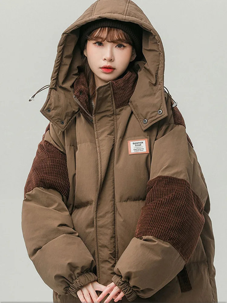 

Winter Warm Bread Cotton Garment Women ' s Corduroy Quilt Fashion Casual Hooded Zipper Down Jacket 2023 New Style Women Jacket