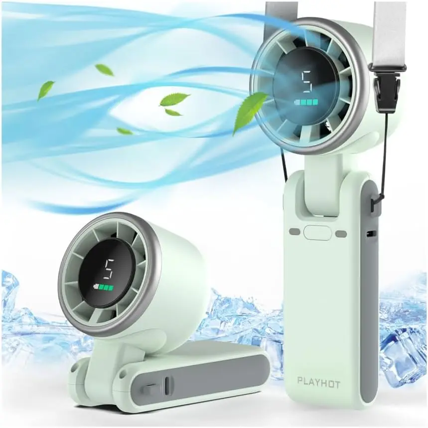 

Portable Handheld Turbo Fan, 5 Speeds, Up to 12H Battery, 3-in-1 Cooling Fan for Outdoor Activities, Travel, Beach