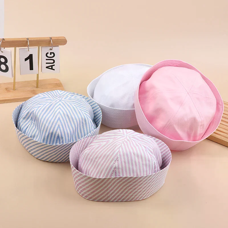 

Hat Korean Striped Sailor Lovely Sweet Turn-Up Brim Dome Cap Versatile Cap Girly French Cosplay Party Supplies