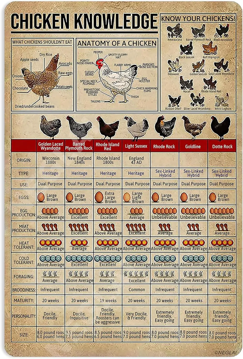 Plaques Métalliques Décoratives sur le Thème du Poulet, Informations Détaillées sur le Poulet pour les Agriculteurs et les Amis, Décoration Murale Vintage pour la Maison, la Cuisine, la Ferme et le Jardin 16x12