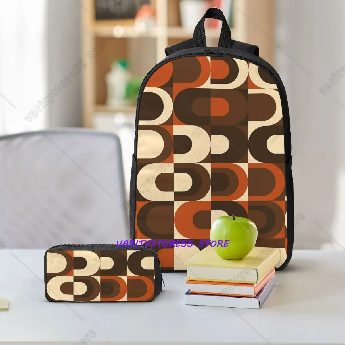70s In Orange And Dark Brown Backpack Boys Girls BookBag School Bag Shoulder Bags 3ps Insulated Lunch Bag Pencil Case