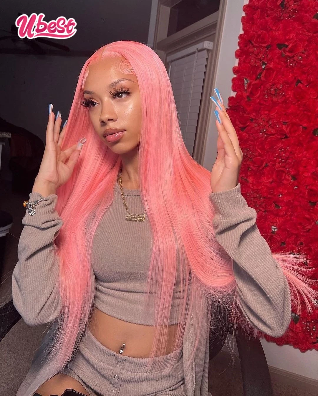 Pink Cosplay 613 Colored 13X6 Straight Transparent Lace Front Wigs Human Hair 180％ Density Brazilian Hair Remy Hair T Lace Wig