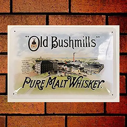 Fsdva Old Bushmills Whisky de malta pura, letrero de decoración Vintage en relieve, letrero de estaño
