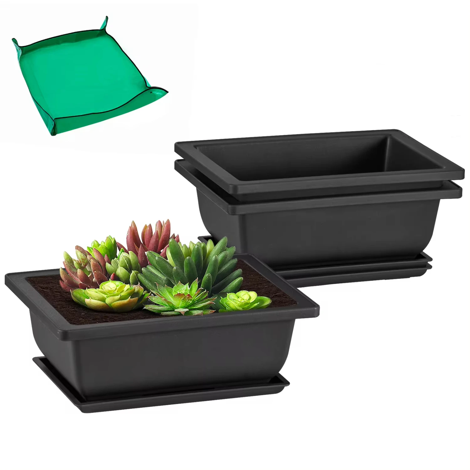 

New 6.5 Inch Bonsai Training Pots with Drainage Humidity Trays, Bonsai Tree Pots with Repotting Mat Bonsai Planter Growing