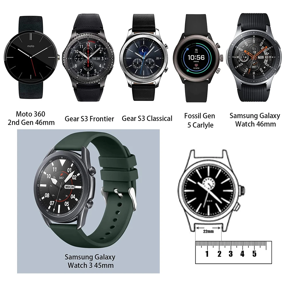 นาฬิกาซิลิโคน 22 มม.2pcs สําหรับ Galaxy Watch 45 มม.46 มม./Huawei Watch GT 4/ GT5 นุ่มกีฬา smartwatch สําหรับผู้หญิงผู้ชาย