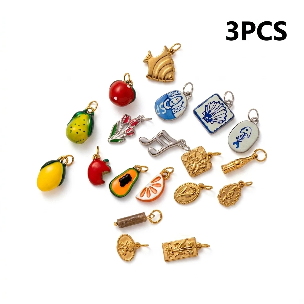 3 Stück Nischen-Anhänger im frischen und modischen Zitronen-Chili-Orangen-Papaya-Design zum Selbermachen für Schmuck – Detail 2