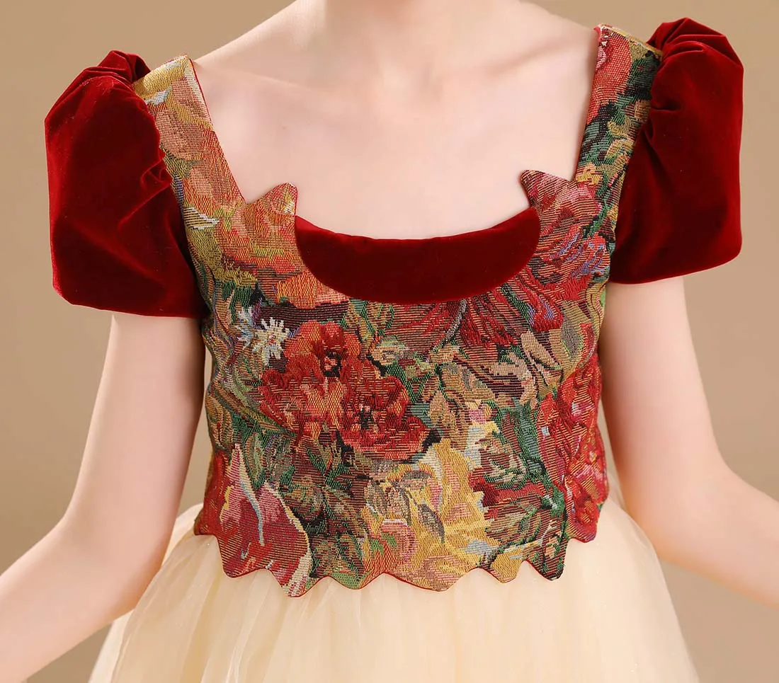 Robe en dentelle à fleurs pour filles, pour enfants, robe bouffante de princesse en Tulle, pour bal de promo, spectacle, demoiselle d'honneur, mariage