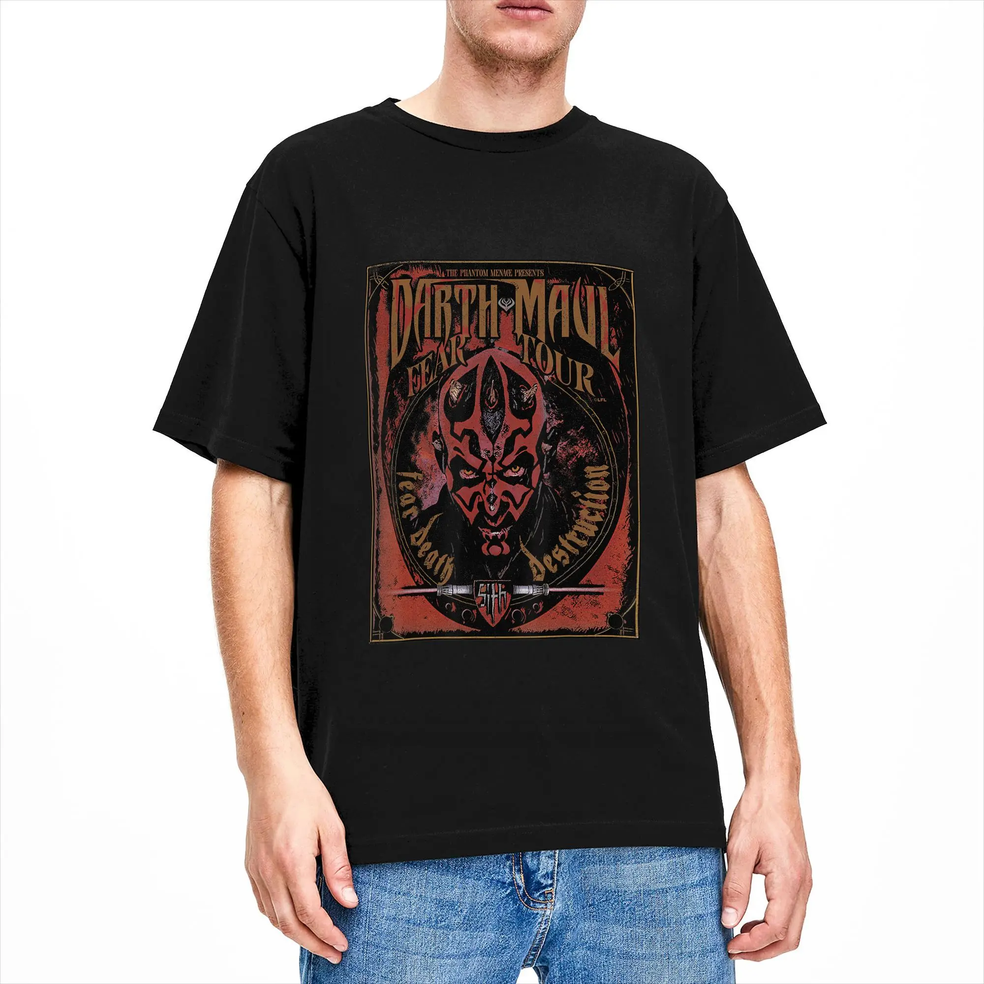 Darth Maul Fear Tour Band T Shirt for Men Pure Cotton Fun T-Shirt Crew Neck  Tees Short Sleeve Tops Gift Idea