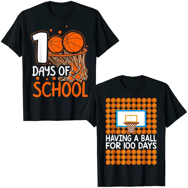 100th Day of School Basketball Kids 100 Days of School T-Shirt Boys Fashion Sons novelty Gift Schoolwear Clothes Graphic Tee Top