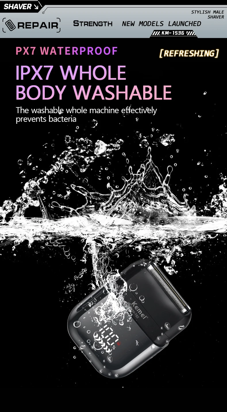 Kemei-T82 Wasserdichter Folienrasierer Elektrorasierer für Herren Gesicht Kompakte Reiserasierer Close Shave Trimmer USB wiederaufladbare Geschenke – Detail 7