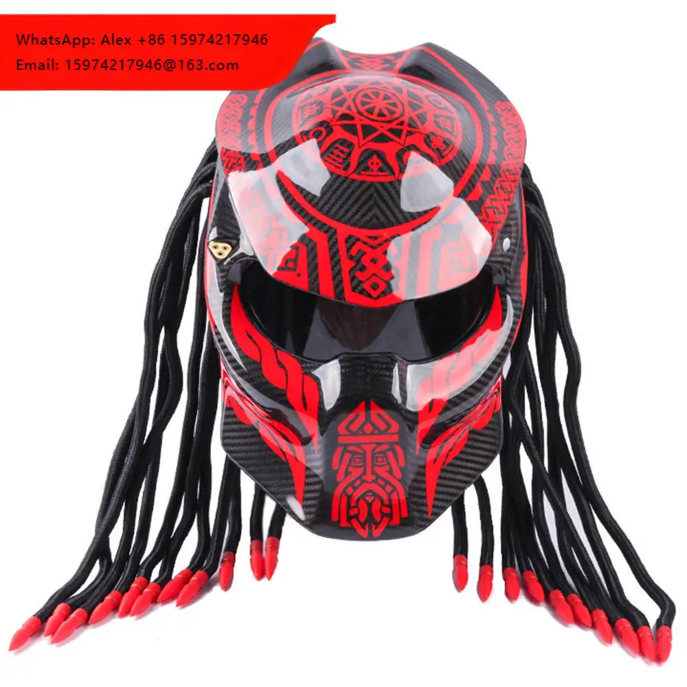 New Ruihai Personalized Retro Carbon Fiber Full Face Motorcycle Helmet Knight Predator Alien Design Electric Motorbike