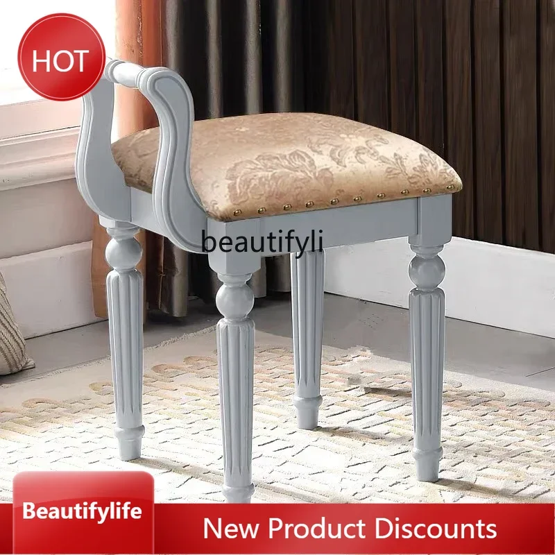 

J46 European dressing stool American makeup stool Solid wood backrest Dressing chair Nail stool Simple fabric soft bag