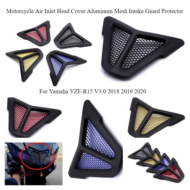 Motorcycle modification parts front headlight air inlet decorative sheet protective net suitable for Yamaha YZF R15 V3 2017-2020