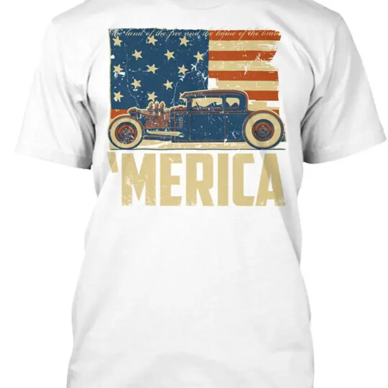 Merica Hot Rod American Flag T Shirt Size S To 5Xl