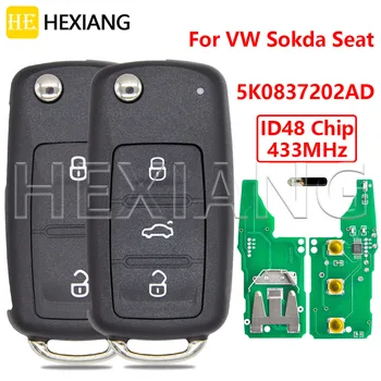 HE 5K 0837202 AD ID48Chip 433MHz Zdalny kluczyk samochodowy do VW Volkswagen Polo Golf Passat Jetta Beetle Tiguan Skoda Seat