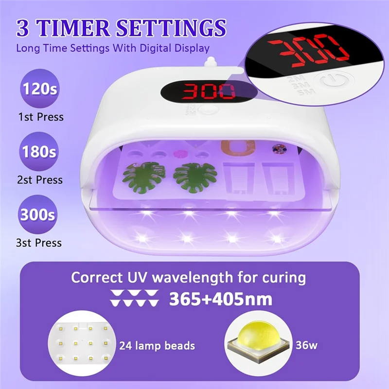 Luz A74E-UV para resina con linterna UV lateral, temporizador de 3 velocidades, pantalla Digital, lámpara de curado rápido de 36W para manualidades
