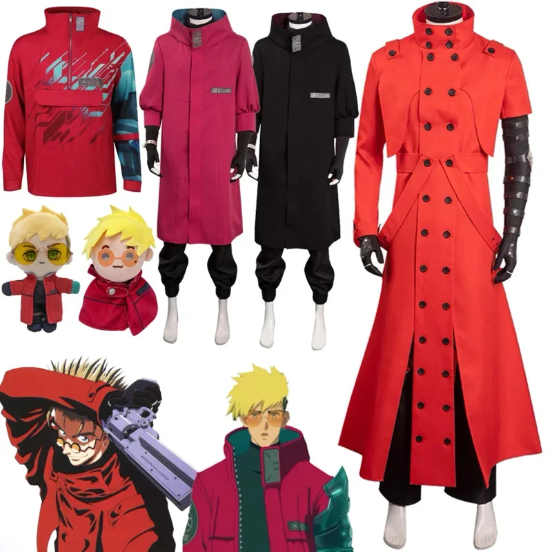 TRIGUN-Cosplay Anime Vash the Stripe para homens, casaco Halloween, conjunto de calças e jaqueta, roupas de Carnaval, dramatização, disfarce