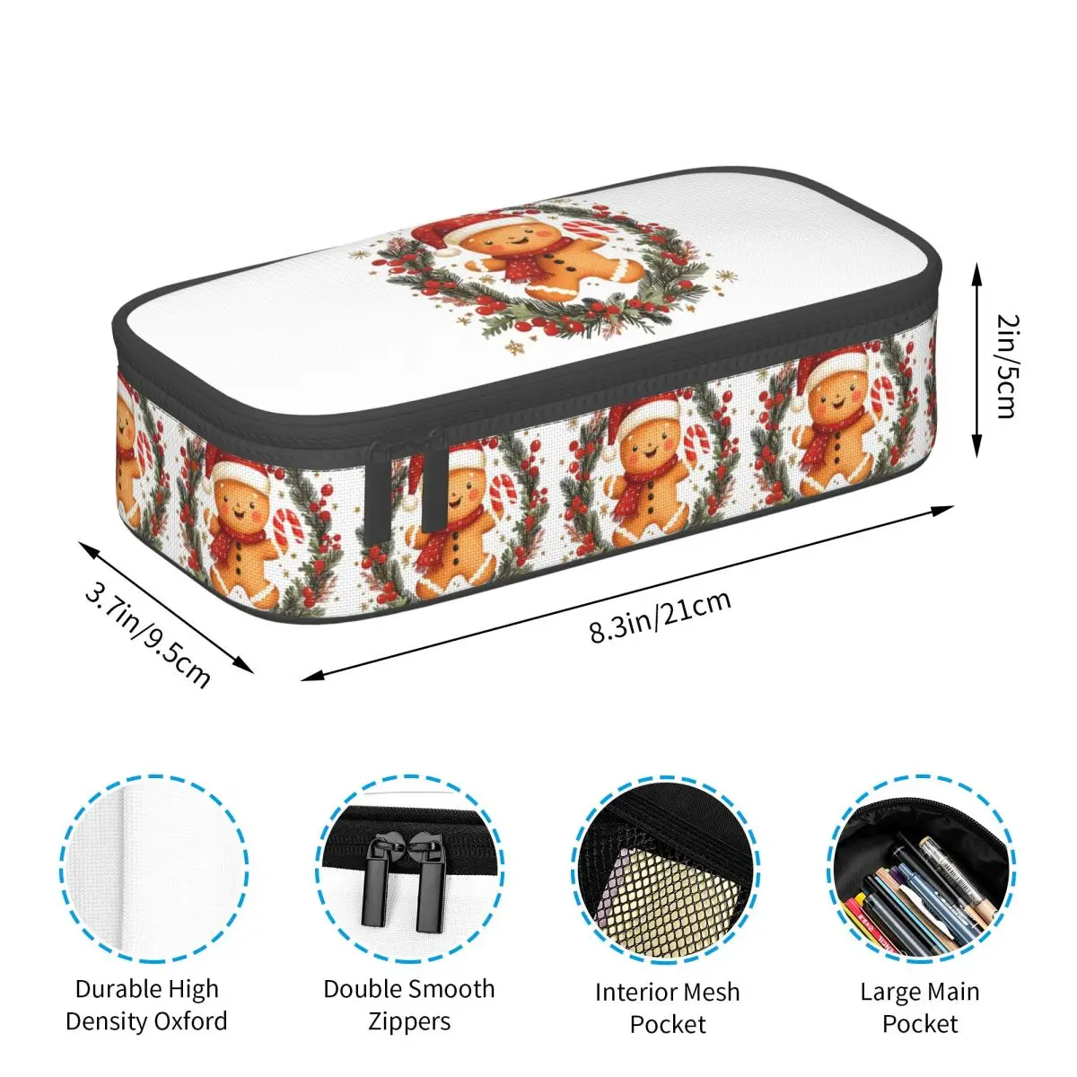 Holly Jolly Gingerbread Pencil Case Pencil Pouch Storage Stationery Supplies Big Capacity Pen Box Pencil Bag for Students