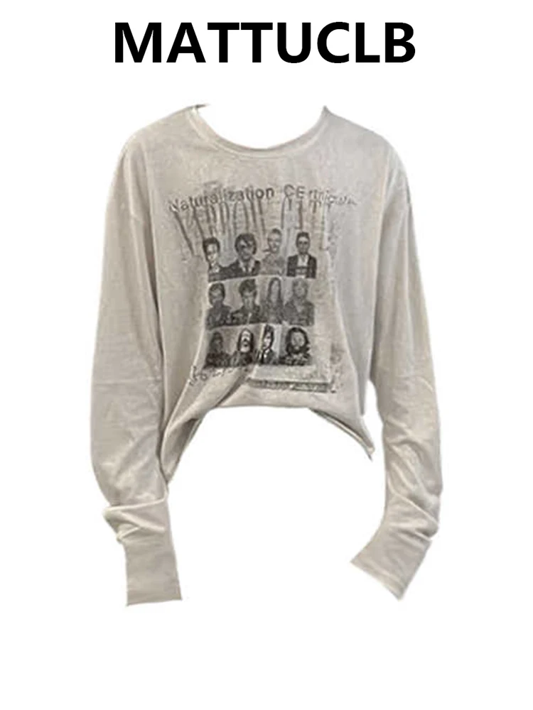 

Женский топ в стиле гранж Y2k, футболки с длинными рукавами и принтом в стиле панк, уличная одежда, футболки 2000-х годов, большие размеры в стиле Харадзюку, американский ретро