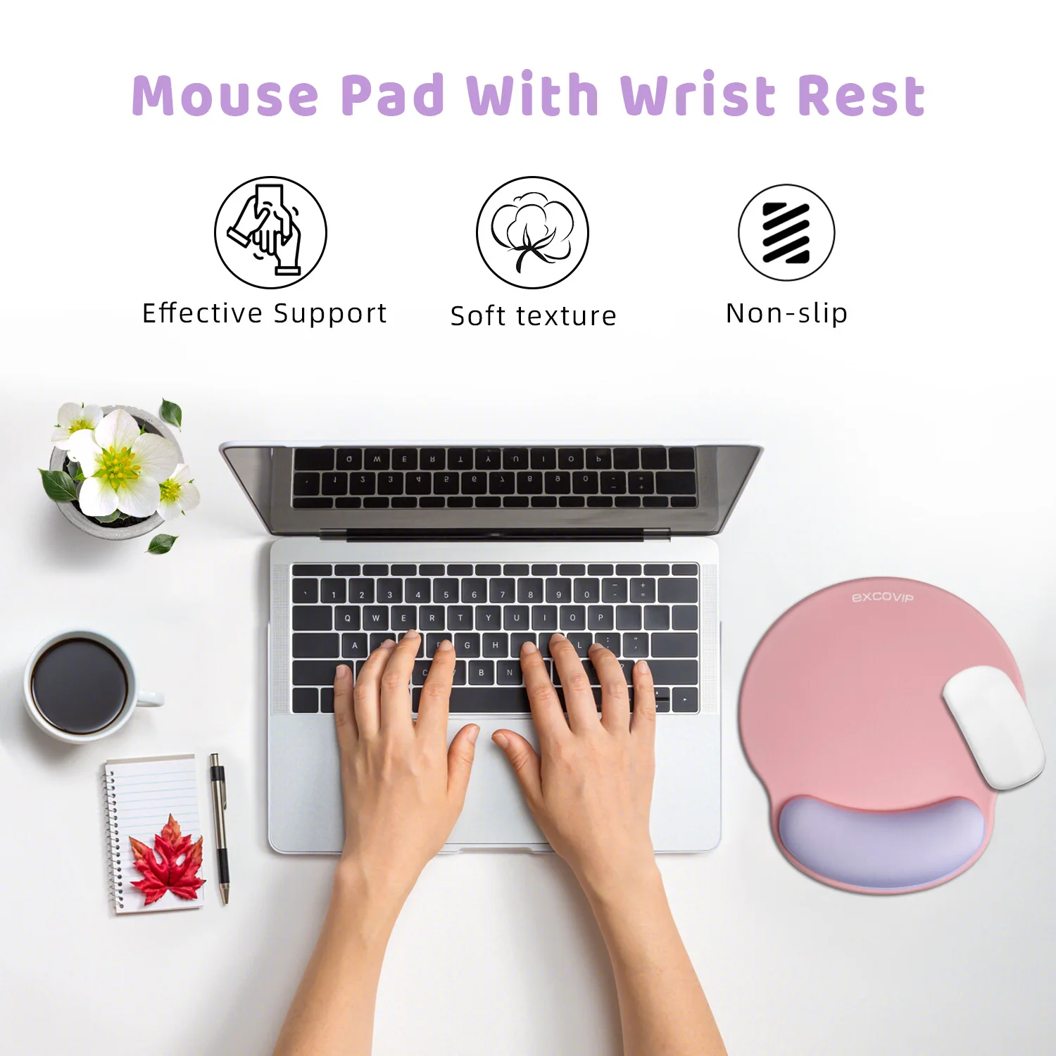 EXCO Smooth Surface Mouse Pad with Wrist Rest,Durable Colorful Wrist Support with Non-Slip PU Base for Office and Gaming