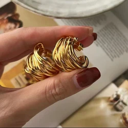 Pendientes de aro irregulares en forma de C para mujer y niña, aretes Retro multicapa, Color dorado, hebilla geométrica para la oreja, perno prisionero, joyería Punk, regalos