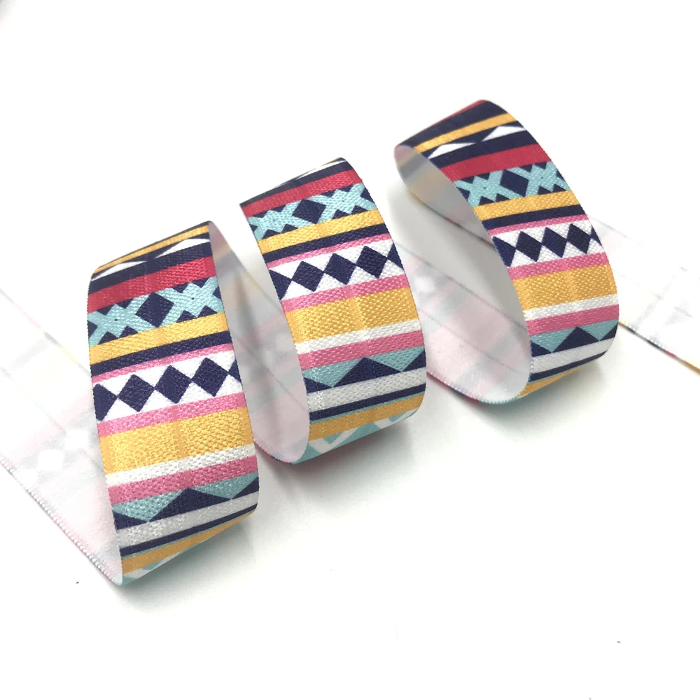 20mm Aztec Geometry Print Fold Over Elastic Stretchy Band DIY Girls Hair Ties Strap Headband Akcesoria Hurtownia