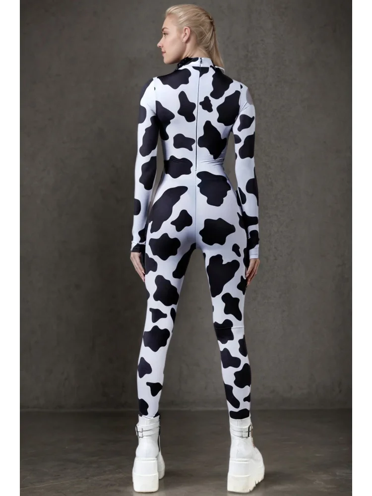 Paar-Kostüm mit Kuhmuster, Zentai-Anzug, Ganzkörper-Bodysuit aus Spandex für Damen und Herren, Halloween-Cosplay-Kostüm, Tierdruck-Party-Jumpsuit – Detail 3