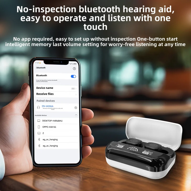 Audífono Bluetooth, 16 canales, control de aplicación programable, amplificador de sonido invisible, cancelación de ruido para personas mayores, pérdida auditiva