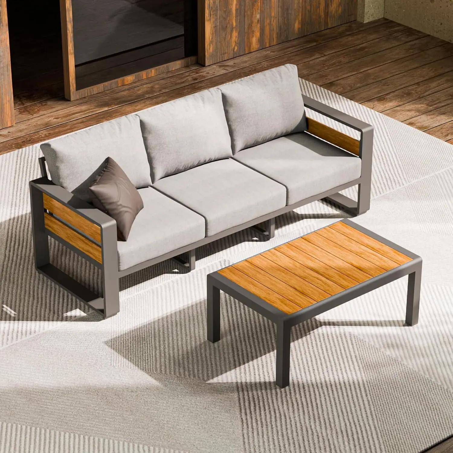 

Aluminum Outdoor Patio Furniture - 1 Pcs 3-Seat and Coffee Table, All-Weather Metal Modern Outside Furniture with, Custom