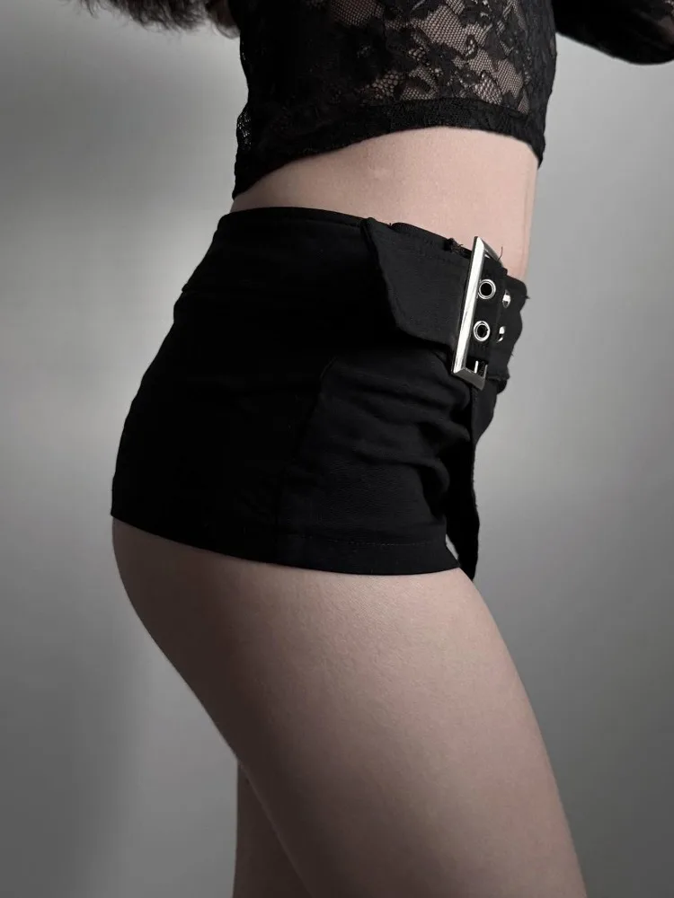 AltGoth الجمالية ملهى ليلي مثير السراويل النساء مول القوطية الشارع الشهير Harajuku Y2k غير النظامية المرقعة منخفضة الخصر السراويل مع حزام