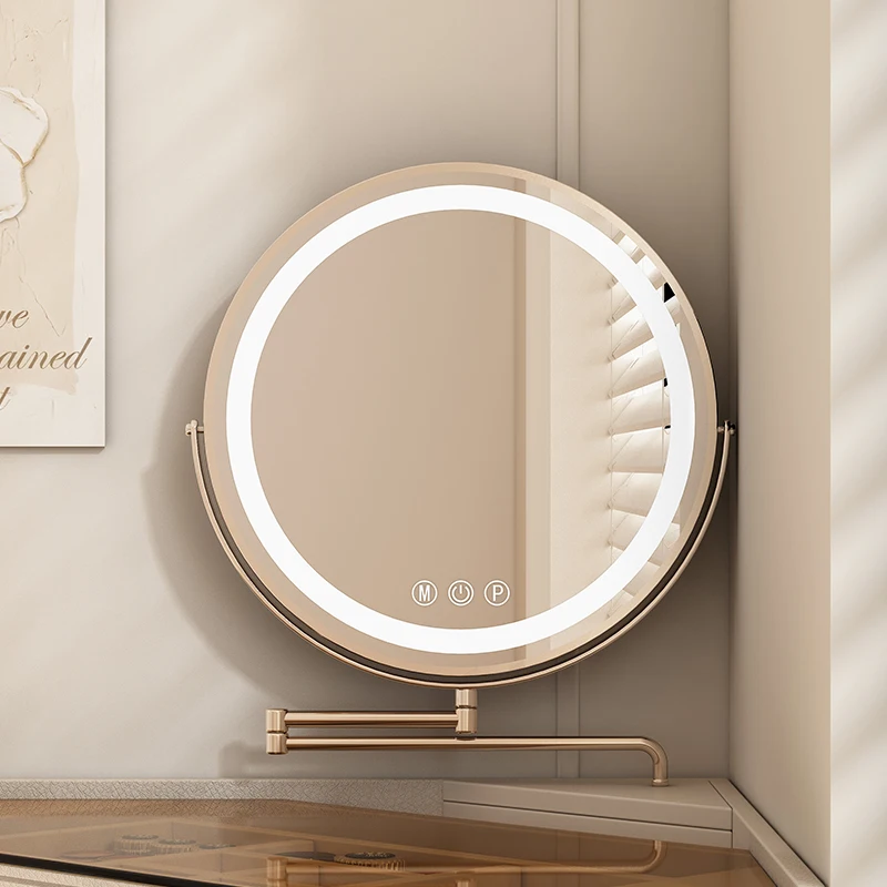 LED vanity mirror smart can be flipped 360 rotating high-end bedroom stainless steel frame vanity mirror desktop large mirror