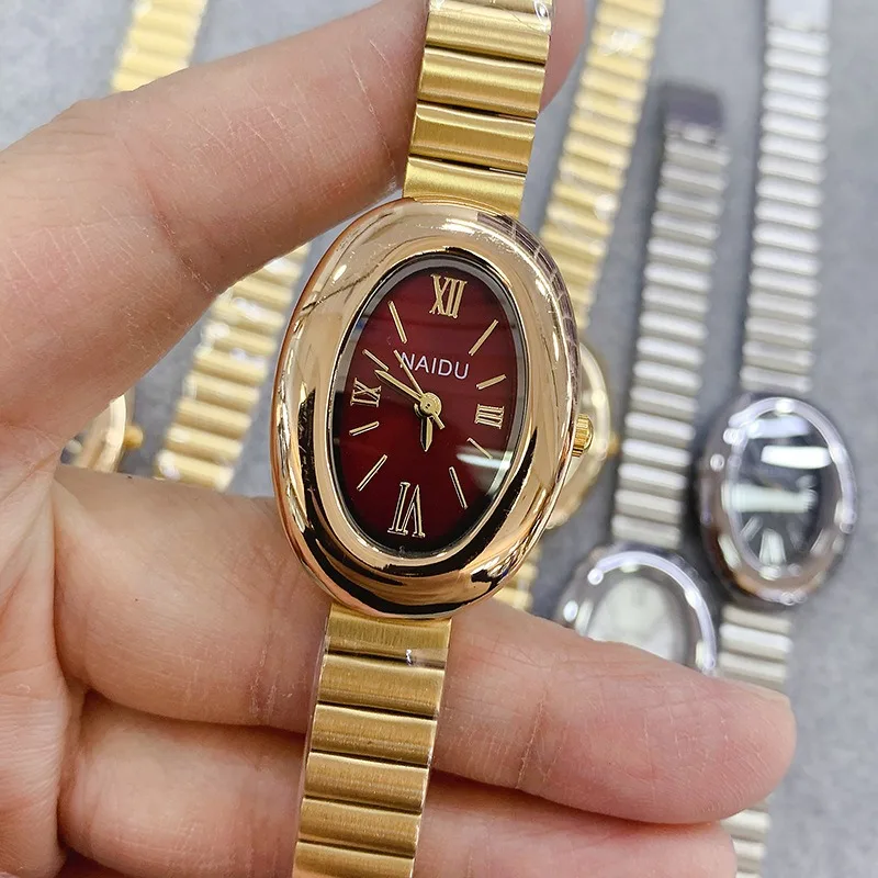 Luksusowy Złoty Owalny Zegarek Kwarcowy Damski Modny Casualowy Zegarek na Rękę z Stalową Bransoletą Zegarki Damskie Montre Femme Prezenty Dropshipping
