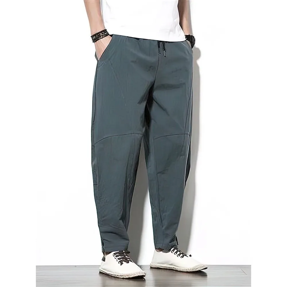 

00% Cotton Linen Men's Casual Pants Baggy Straight Leg Trousers CleanFit Sle Neutral PVC Material Winter Collection