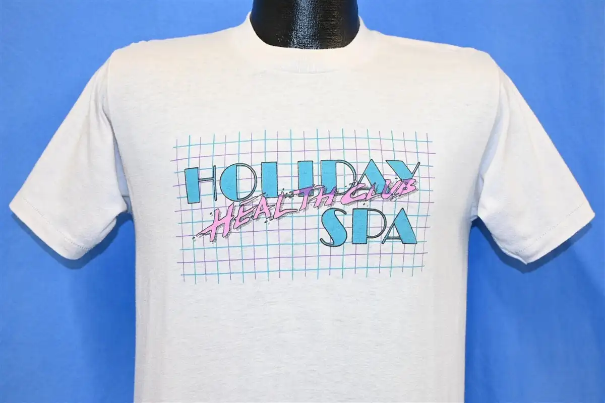 Camiseta mediana para centro de ejercicios, gimnasio, Club de salud, Spa, vacaciones, años 80