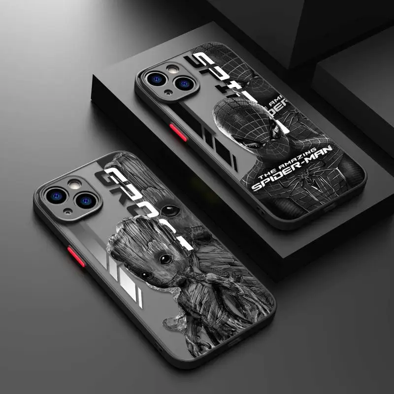 Marvel Avengers Phone Case for iPhone 15 14 13 11 12 Pro Max X XS XR 7 8 6 Plus Funda Mini Silicone Frame Matte PC Cover