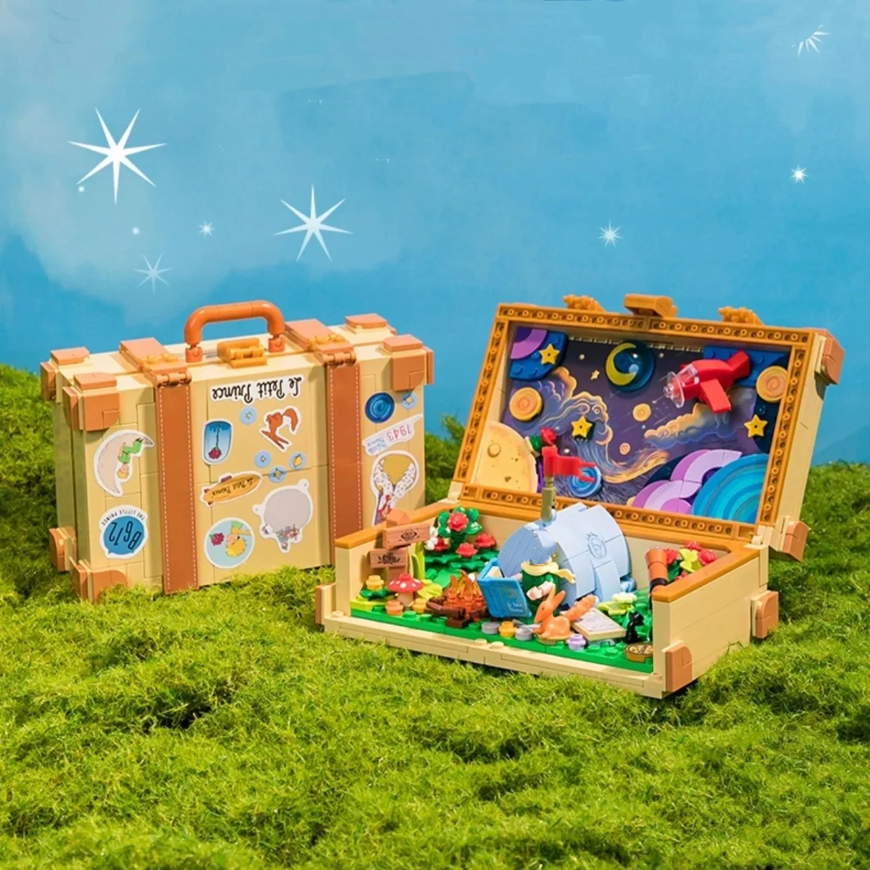 

500pcs The Little Prince Travel Suitcase Diy Starry Night Set Blocks Bricks Building Air balloon Building Toy For Children