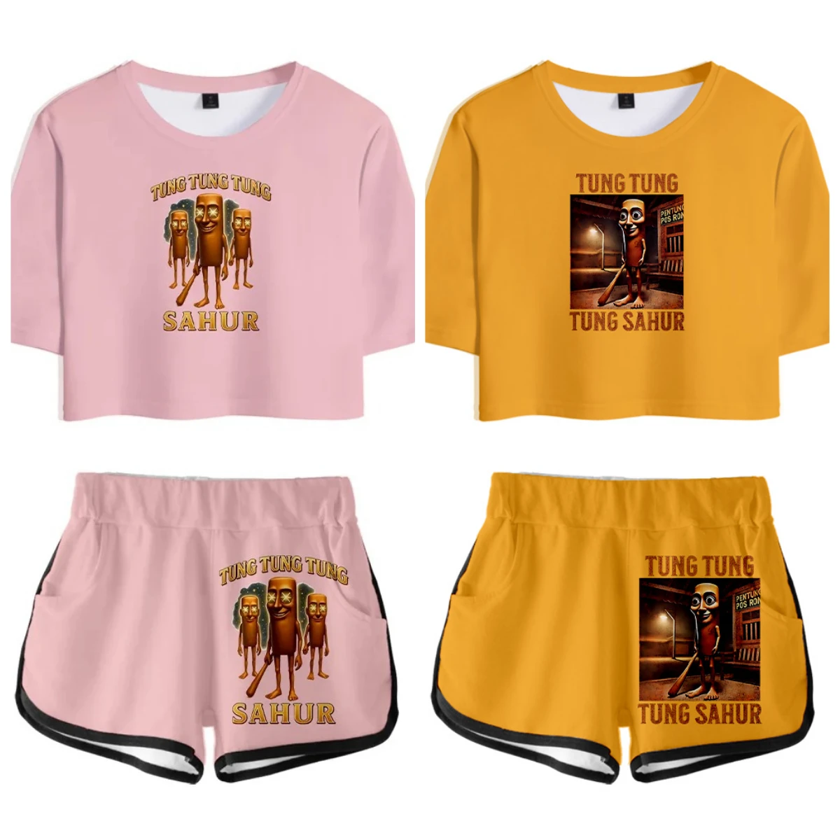 

Italian Brainrot Tralalero Tralala Tung Tung Tung Sahur Bombardiro Crocodilo Tracksuit Women Two Piece Set Tops and Shorts