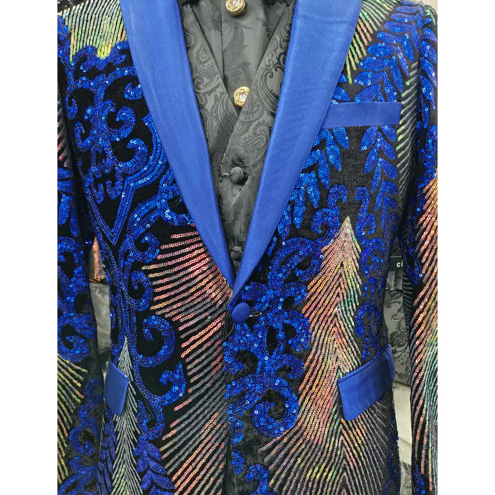 Elegant Appliqued Two-piece Men's Suit for Wedding Banquet Host Dance Prom Christmas Costume Men Blazer Chinese Style
