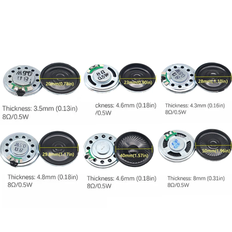 【3-1PCS】8 ohm Horn Loud Speaker Buzzer Ringer 20mm 23mm 28mm 30mm 40mm 50mm 0.5W Small loudspeaker