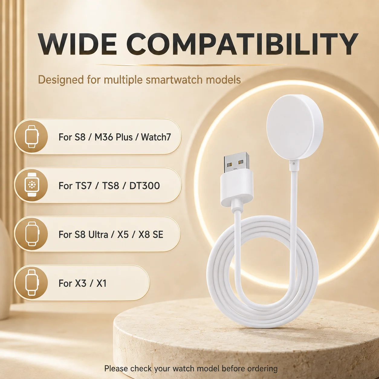 Magnetic Charging Cable For S9/S8/M36 Plus/Watch7/TS7/TS8/DT300/X8 SE, Universal Wireless Charger for Multiple Smartwatch Models