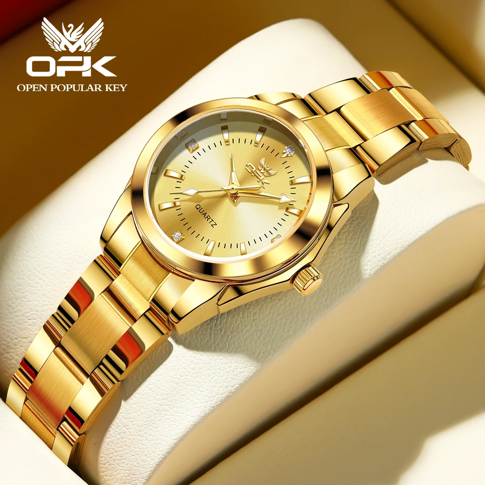 OPK 6002 Quartz Movement Elegance Watch For Women Chronograph Dial Stainless Steel Bracelet HD Luminous Function Life Waterproof Watch