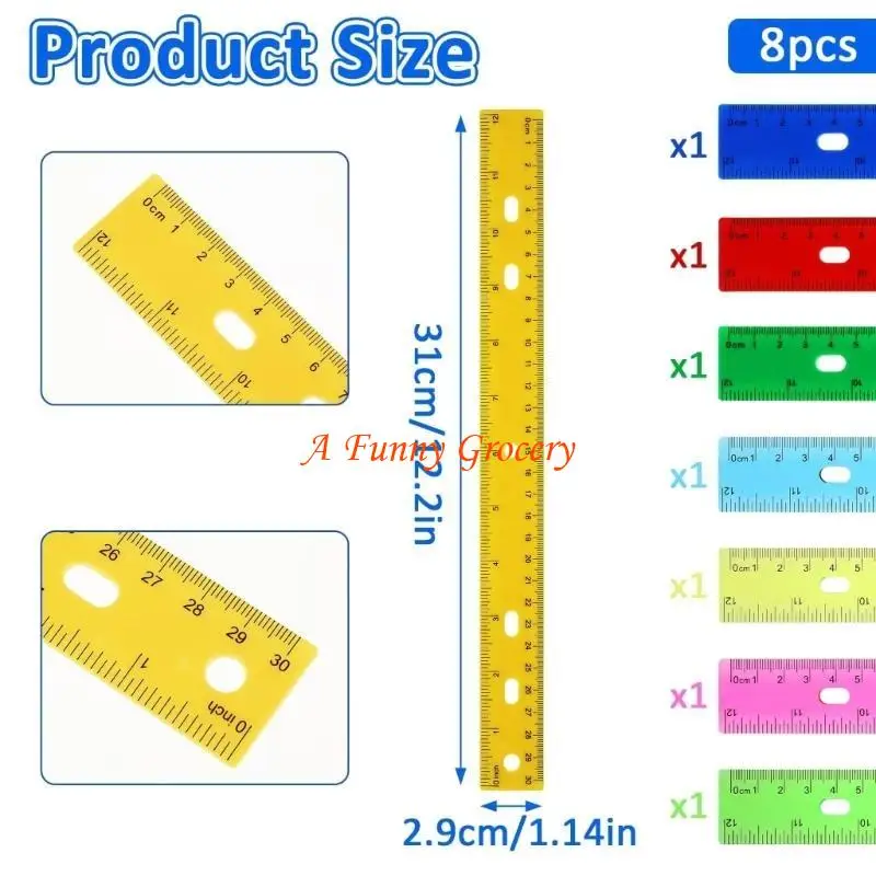 652e 12 polegadas réguas coloridas transparentes com régua matemática buracos com polegadas escala centímetros