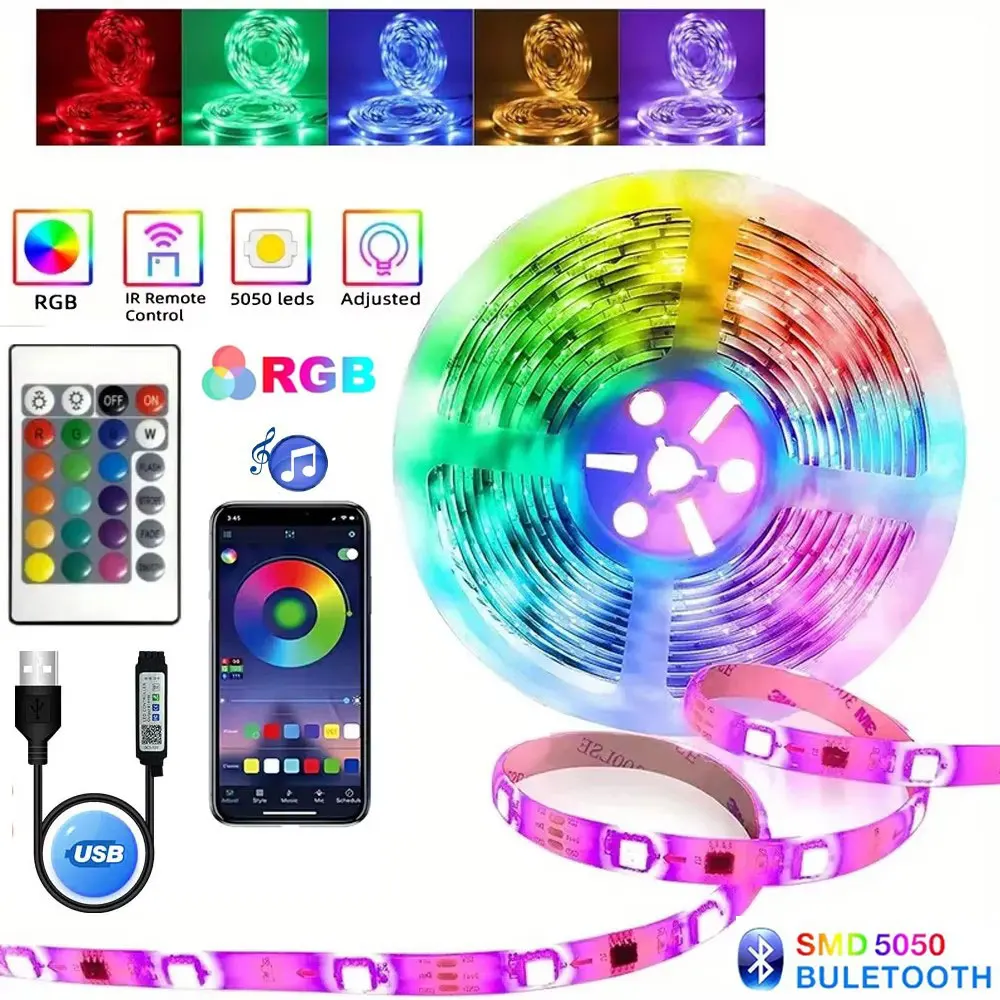 Led Strip 5V Usb Rgb Bluetooth Remote Control Led Light Plug For Room 1-30M Led Ribbon 5M 15 Meter Adhesive Led Tape Gaming Band