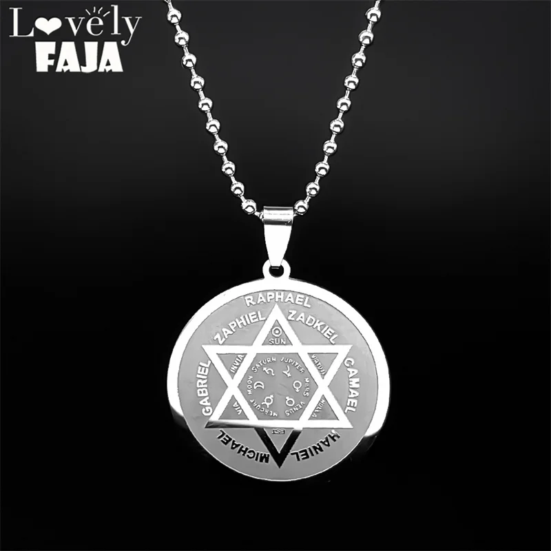 Stainless Steel 7 Archangels Car Pendant for Women Men Gold Color Planet Sun Moon David Star Religious Amulet Jewelry Gift