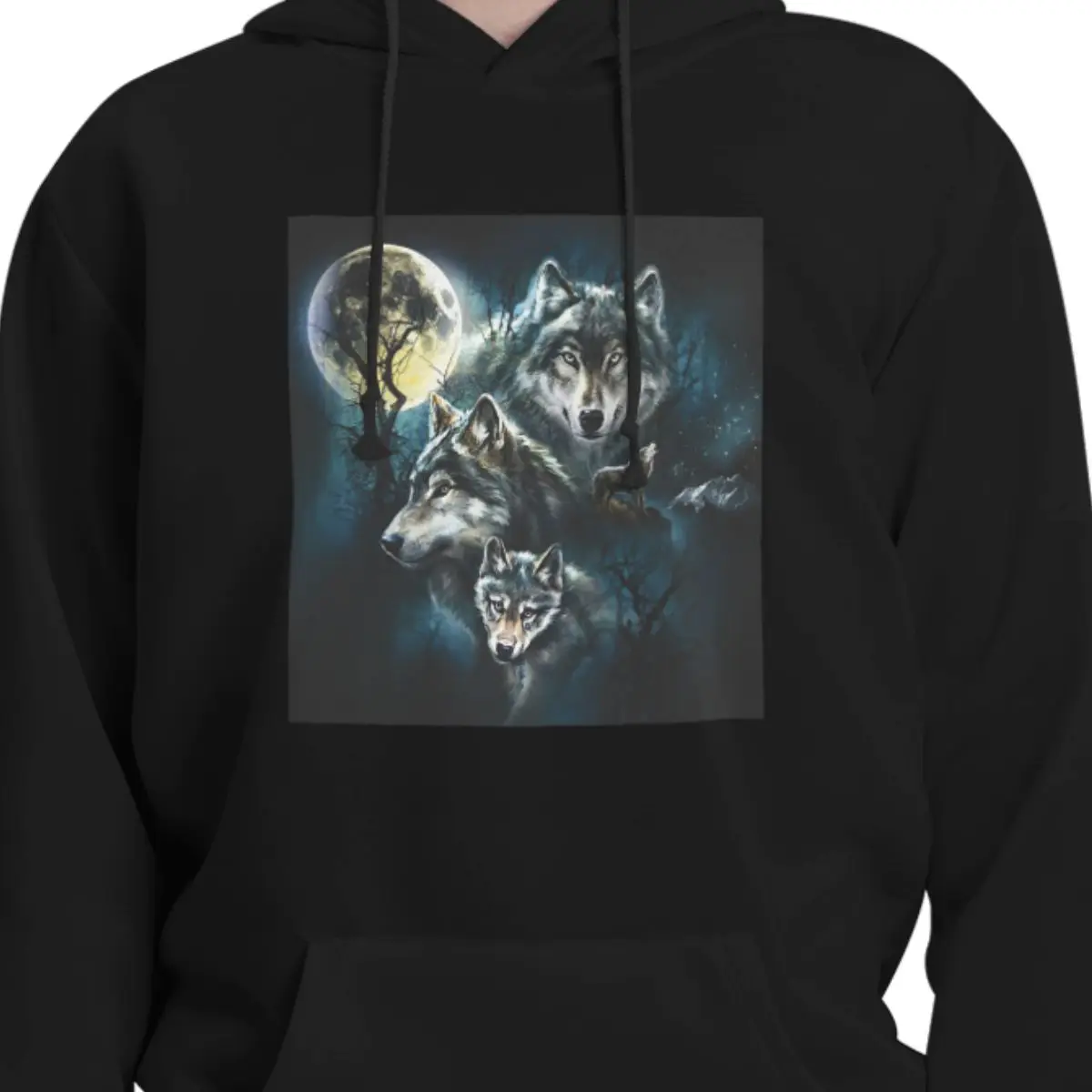 Moonlit Forest Wolf Under Full Moon Hoodies Men Women Casual Pullover Sweatshirt Fashion Long Sleeve Streetwear Autumn Winter