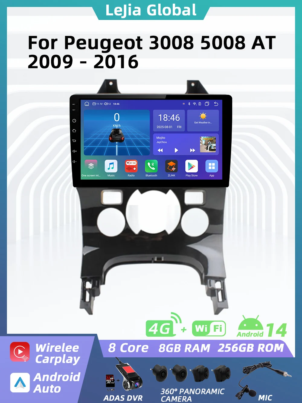 Radio samochodowe do Peugeot 3008 5008 AT 2009 - 2016 Android Multimedia GPS Nawigacja Carplay Head Unit Stereo Autoradio 2 Din 4G — 2