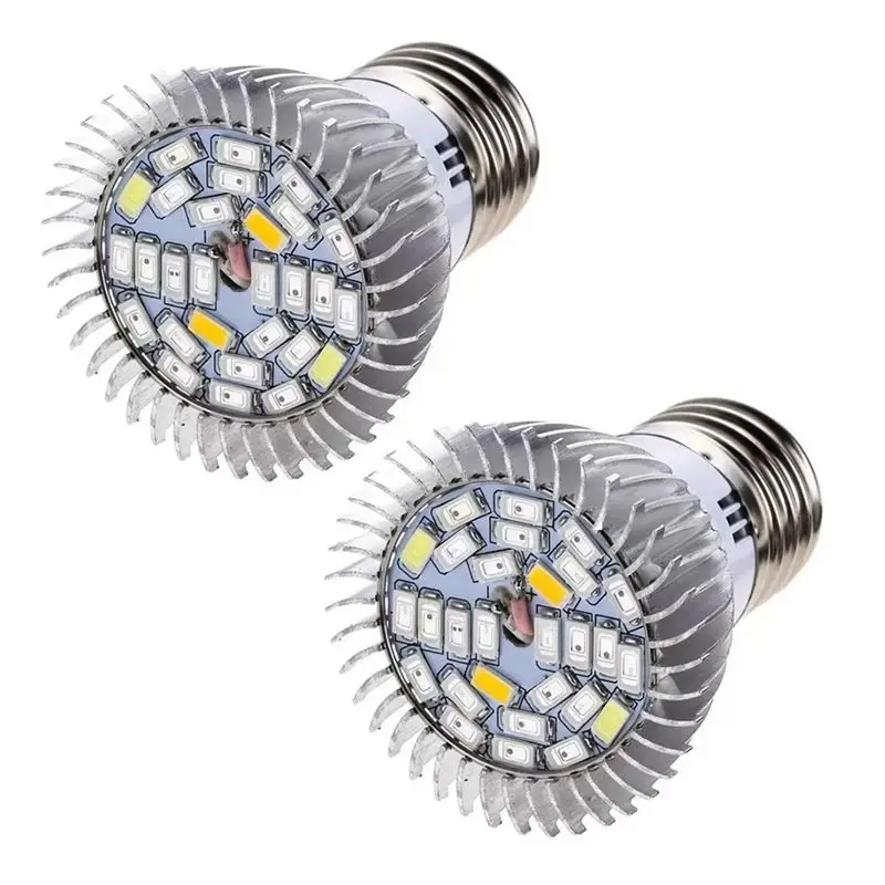 

ABBY-2Pcs E27 Plant Growth Light 85-265V Full Spectrum Led Grow Light For Hydroponic Indoor Garden Greenhouse 18W
