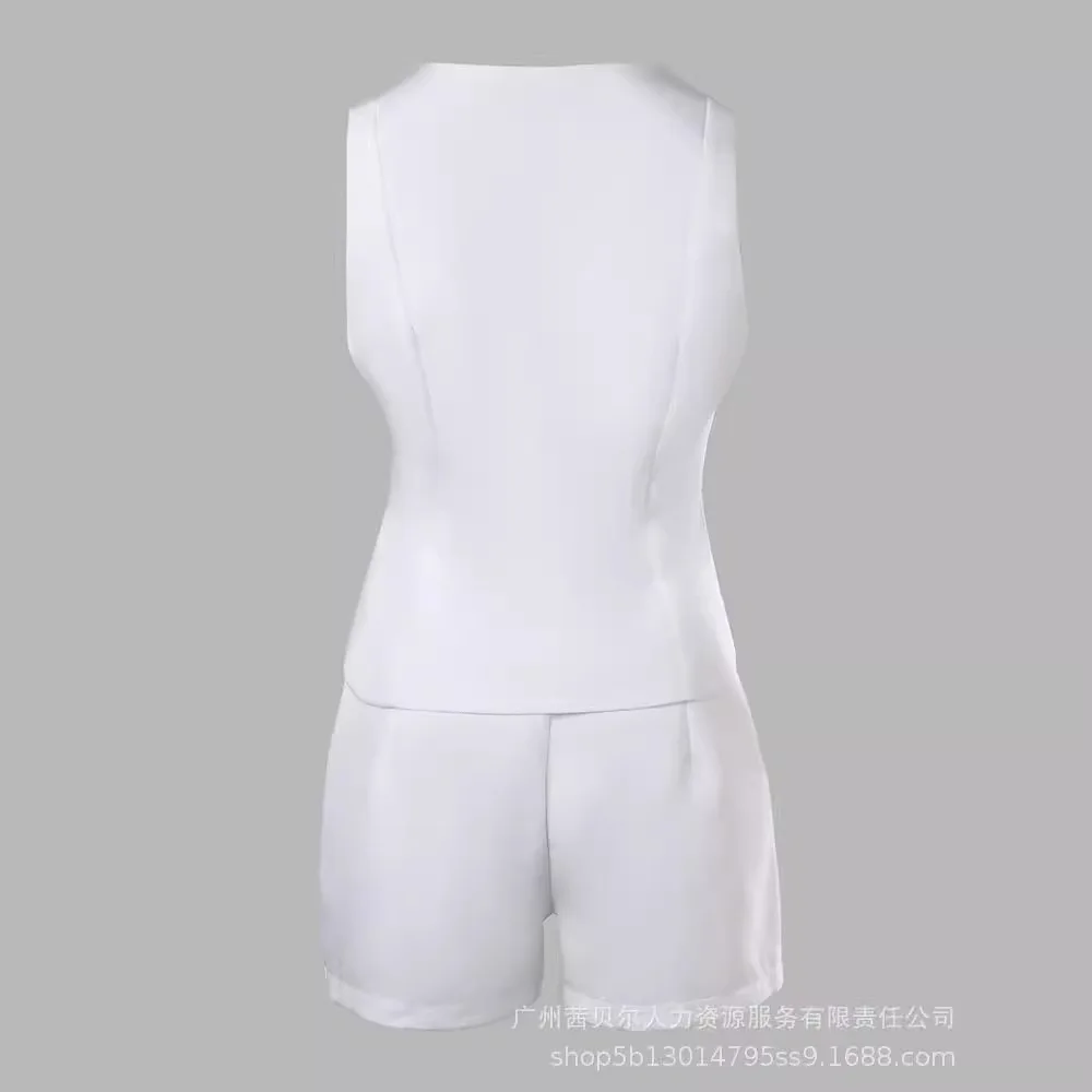 White Sleeveless Slim-fit Vest Shorts Set for Women